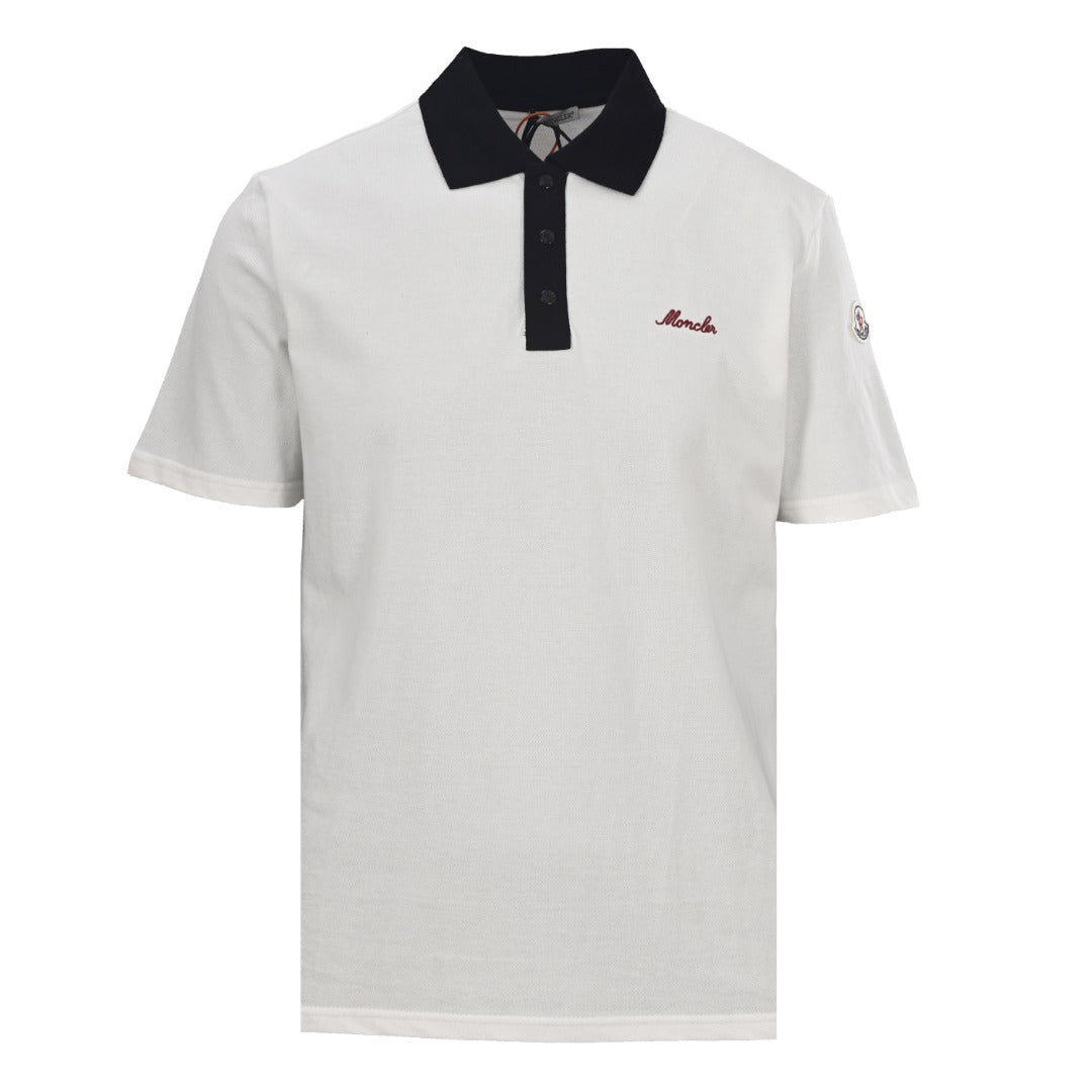 MONCLER MC Embroidered Color Contrast Button Short Sleeve Polo Shirt