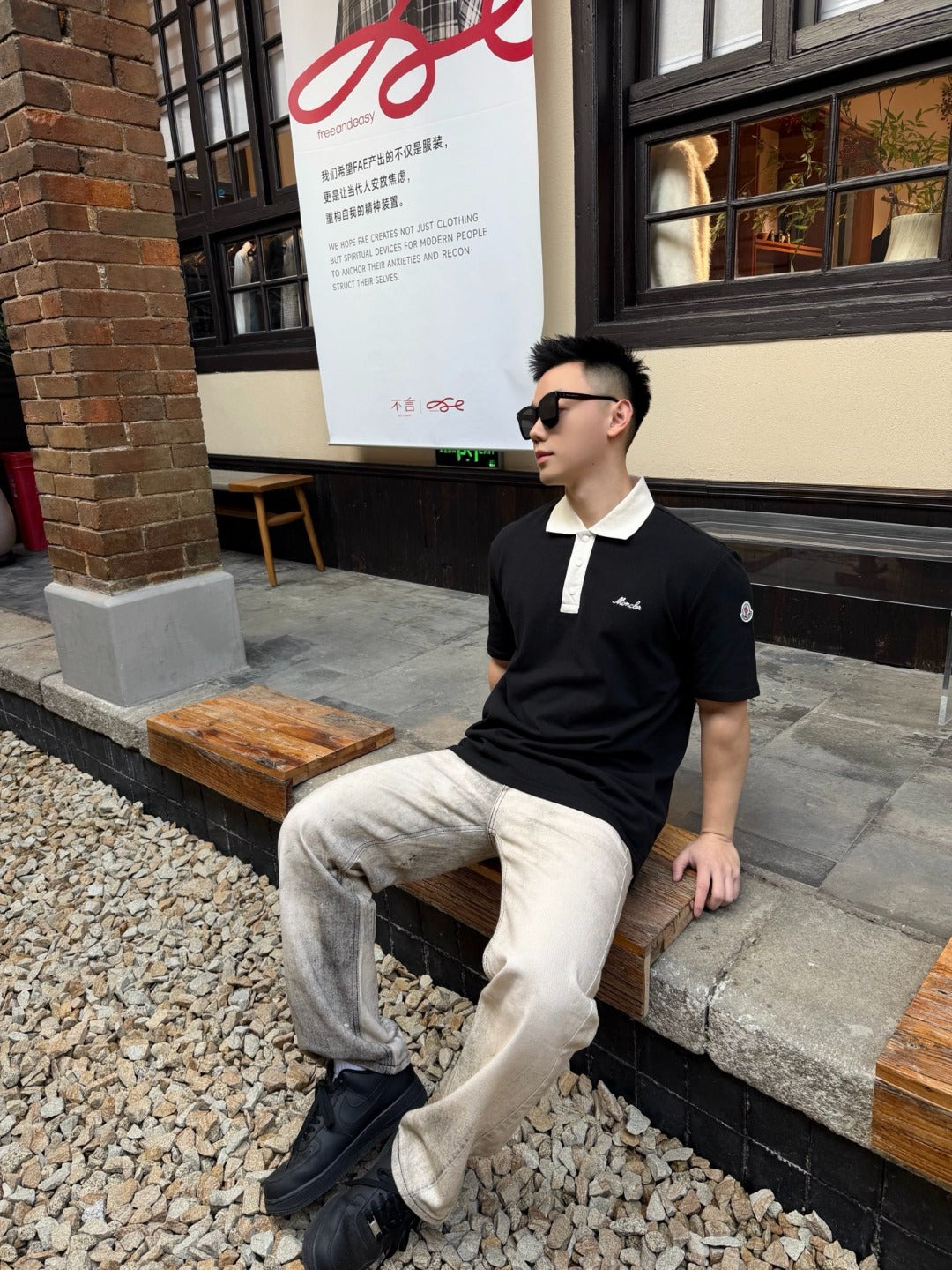 MONCLER MC Embroidered Color Contrast Button Short Sleeve Polo Shirt
