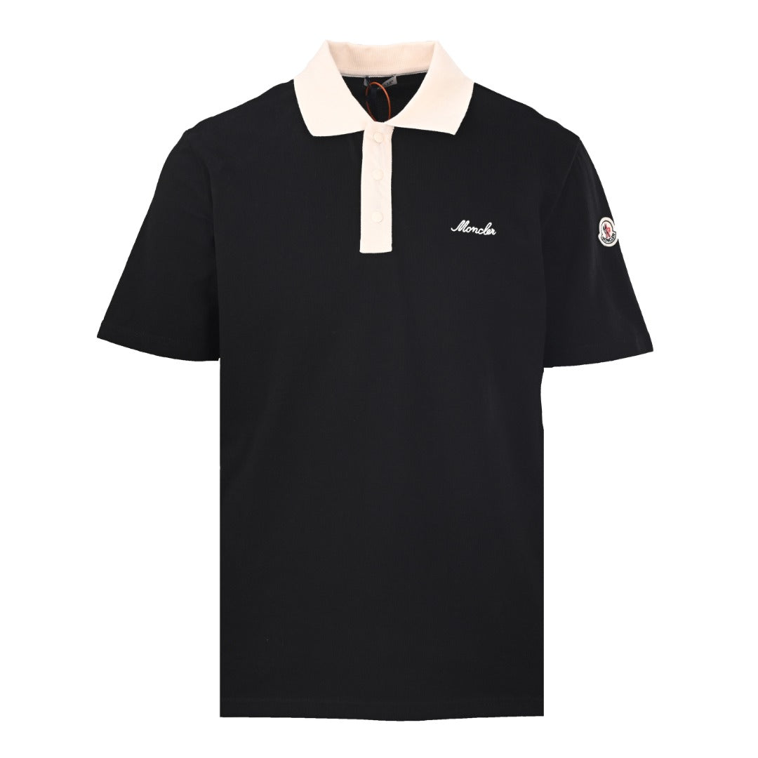 MONCLER MC Embroidered Color Contrast Button Short Sleeve Polo Shirt