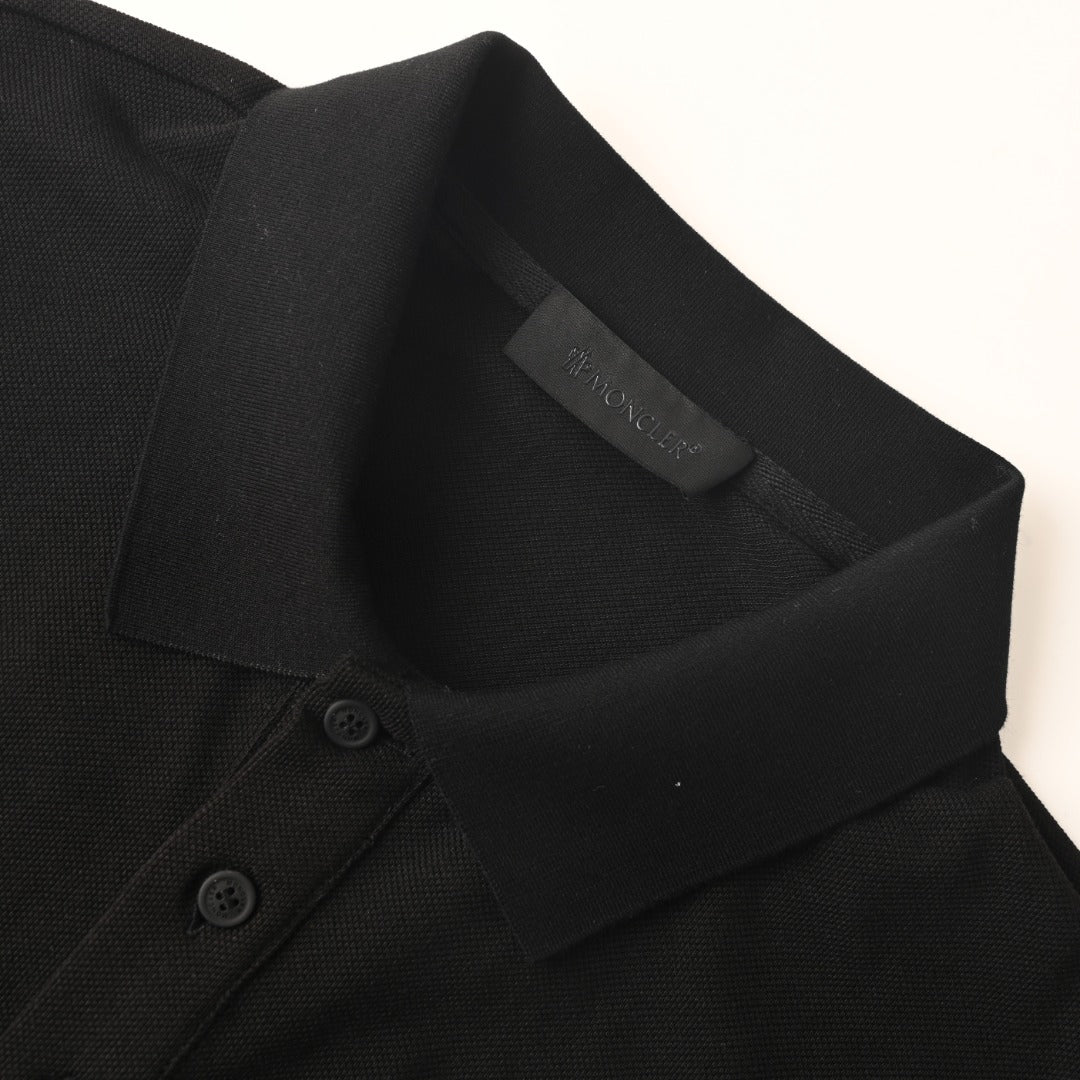 Moncler MC Double-Letter Black Logo Short-Sleeve Polo Shirt